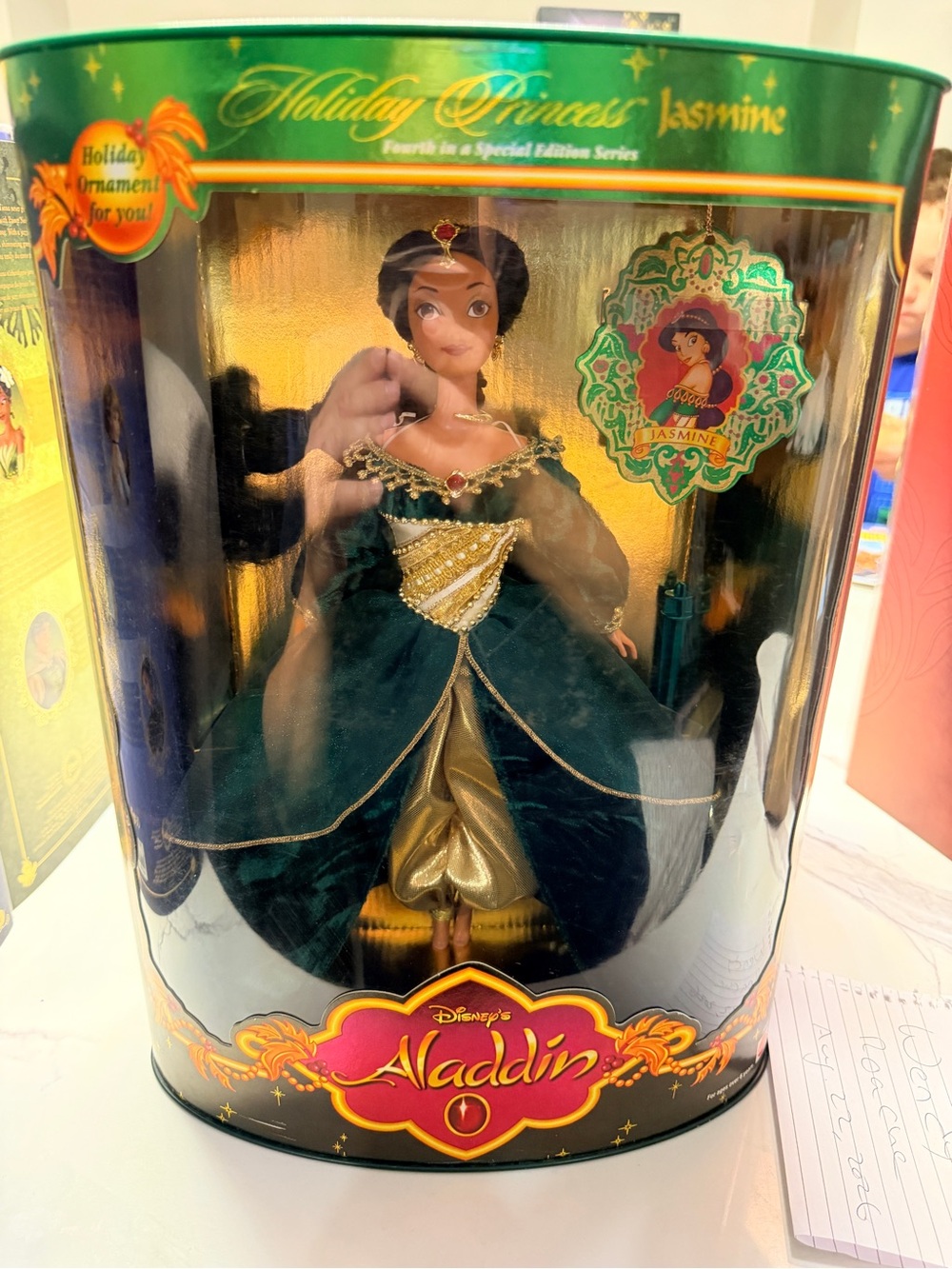 Disney Jasmine Holiday Princess Ornament Doll - Green and Gold